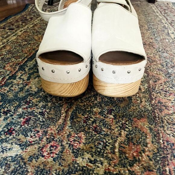 Zara Leather Suede Studded Wooden Heel Platform Sandals Clogs Size 9 - Picture 7 of 11